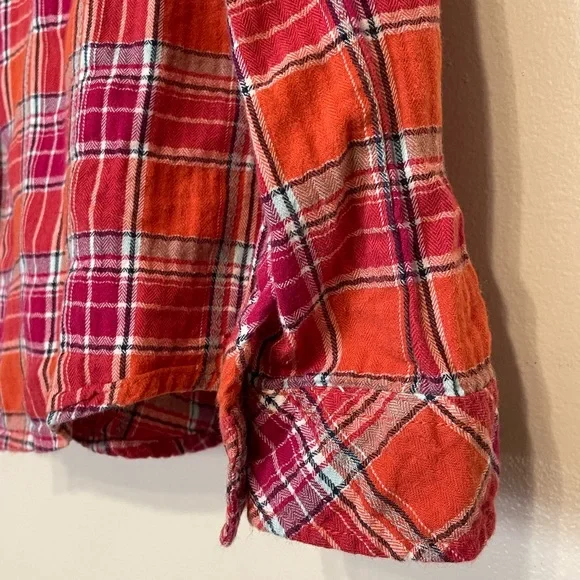 Dickies Orange Red Plaid Flannel Button Down Shirt Women’s Size L - Picture 7 of 11